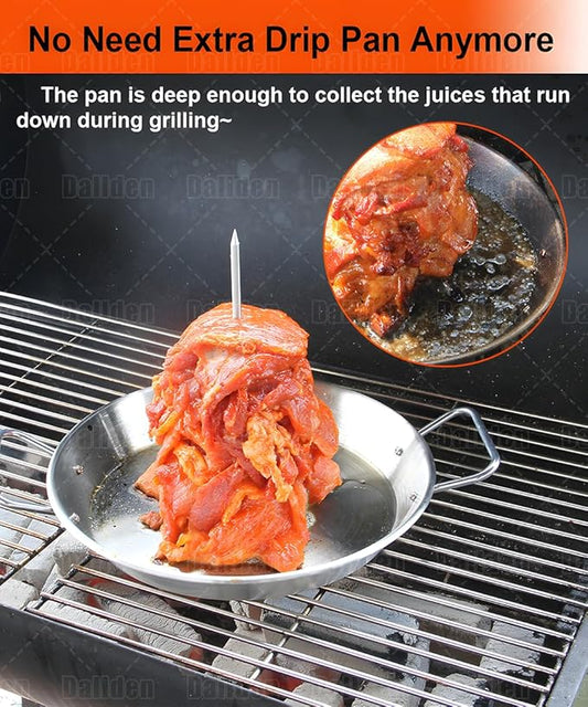 BBQ Vertical Skewer-Al Pastor Skewer Vertical Rotisserie Vertical Spit Stand for Tacos Al Pastor, Shawarma, Gyros- BBQ Grilling Accessory with 3 Removable Spikes (8”, 10" and 12”)