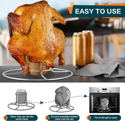 P&P CHEF Beer Can Chicken Holder Grill Rack, Stainless Steel Chicken Holder Stand, For BBQ Grilling/Home Oven Baking, Vertical Design & Thick Wire, Heavy Duty & Dishwasher Safe, 2PCS
