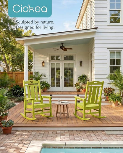Ciokea Oversized Outdoor Rocking Chair, 380lbs Heavy-Duty Large Patio Rocker, Weather Resistant & Anti-Fade Porch Chair, High Back Cozy Rocking Chair for Outside, Fire Pit, Deck, Garden, Lime Green
