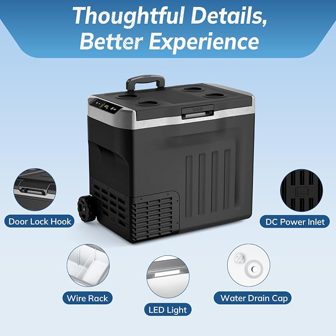 Antarctic Star 12 Volt Refrigerator,43QT(40L) Electric Cooler, Portable Refrigerator Freezer -4℉~68℉,12V 24V DC 100 240V AC Car Fridge with Wheels&2 Baskets for Camping,Travel,RV,BLACK | 40L Portable Freezer,12 Volt Refrigerator -4℉~68℉ Cooler with 2 B...