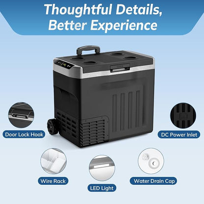 Antarctic Star 12 Volt Refrigerator,43QT(40L) Electric Cooler, Portable Refrigerator Freezer -4℉~68℉,12V 24V DC 100 240V AC Car Fridge with Wheels&2 Baskets for Camping,Travel,RV,BLACK | 40L Portable Freezer,12 Volt Refrigerator -4℉~68℉ Cooler with 2 B...