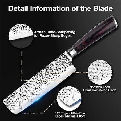 imarku Nakiri Knife,7 Inch High Carbon Stainless Steel Japanese Chef Knife,Razor Sharp Chopping Vegetable and Meat Cleaver Kitchen Knife with Ergonomic Handle,Fathers Day