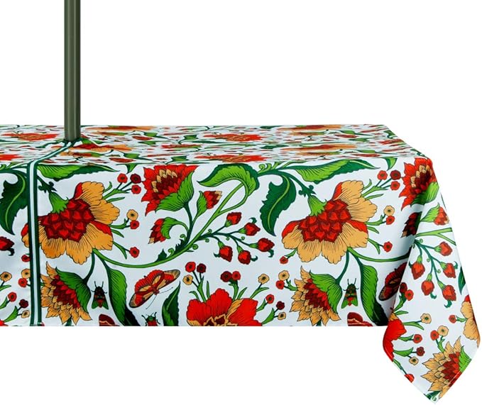 EHouseHome Outdoor Indoor 60x84 inch Rectangle Tablecloth with Umbrella Hole and Zipper, Waterproof Zippered Patio Cloths, Spring/Summer Table Covers for Backyard Circular Table/BBQs/Picnic