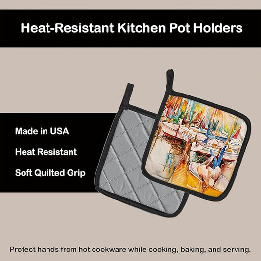 Caroline's Treasures JMK1238PTHD Pelicans and Sailboats Pair of Pot Holders Kitchen Heat Resistant Pot Holders Sets Oven Hot Pads for Cooking Baking BBQ, 7 1/2 x 7 1/2