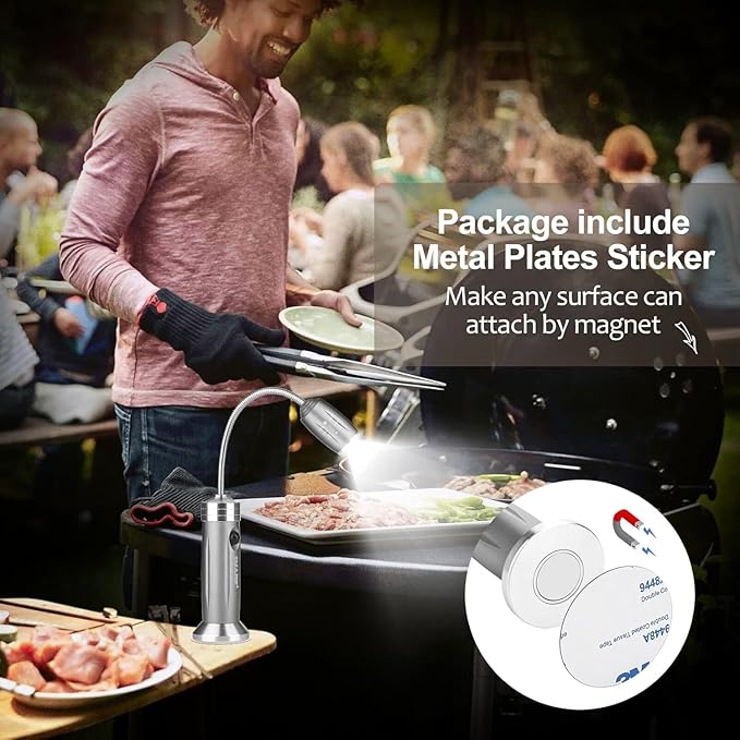 Magnetic Ultra-Bright Barbecue Grill Light LED Lights, Grilling Gifts for Men Dad, Flexible Gooseneck BBQ Light, Traeger Pit Boss Smoker Electric Grill Accessories, Built-in Batteries, 2Pack (Silvery)