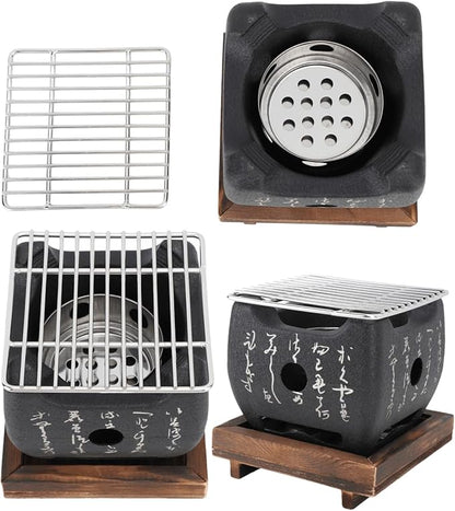 Portable Charcoal Grill, Compact Japanese Barbecue Stove with Even Heat Distribution 19.5x18cm for Outdoor Cooking Camping Picnics
