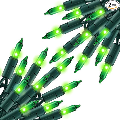 TW SHINE Green St. Patrick's Day Lights, 2 Pack Total 40FT 200 Count Incandescent Christmas Mini String Lights, Waterproof Decorations for Outdoor Indoor Xmas Tree Patio Home Party Yard Decor