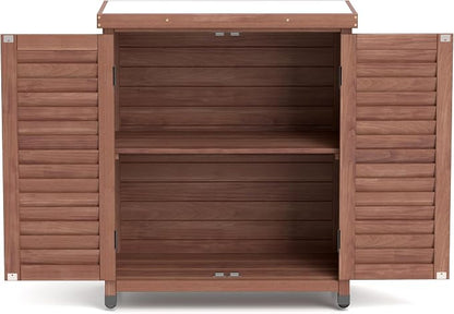 KEIKI Potting Bench with Storage Cabinet and Metal Table Top for Outdoor Patio Weatherproof Garden Workstation