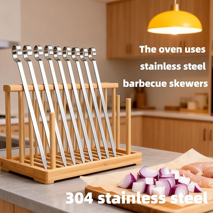 30PCS Kabob Skewers Flat Metal BBQ Barbecue Skewer 7" short Stainless Steel Shish Kebob Sticks Wide Reusable Grilling Skewers Set for Meat Shrimp Vegetable, Set of 30 with box (8inch 30PCS)