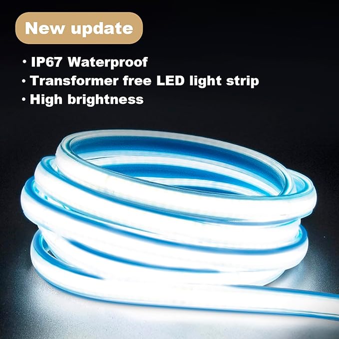 110v LED Strip Lights 16.4 Foot 120 Volt Waterproof Under Cabinet Lighting Strip White 6000K 5 Meter Flexible LED Rope Lights for Bedroom Kitchen Living Room (Cold White, 16.4ft)