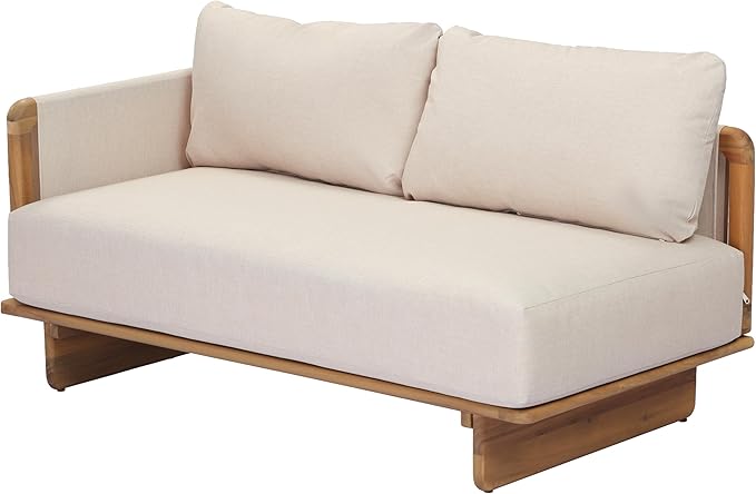 Merax Acacia Wood Outdoor Patio 105 Inch Loveseat Sofa with Cushions, Large 4-Seater Sofa Daybed for Backyard, Lawn, Deck, Balcony, Water Repellent Fabric, 400 lbs Capacity, Light Teak +Beige