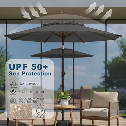 9ft 2-Tiers Patio Umbrella,Outdoor Market Table Umbrella with Push-Button Tilt & Crank | UV Protection,Suit for Backyard,Garden,Pool,Deck(Gray)