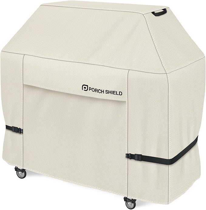Porch Shield 72W x 24D x 48H inch Premium Gas Grill Cover Up to 68 inch, Waterproof and Fade Resistant 600D BBQ Covers for Weber, Brinkmann, Char-Broil and More, Light Tan