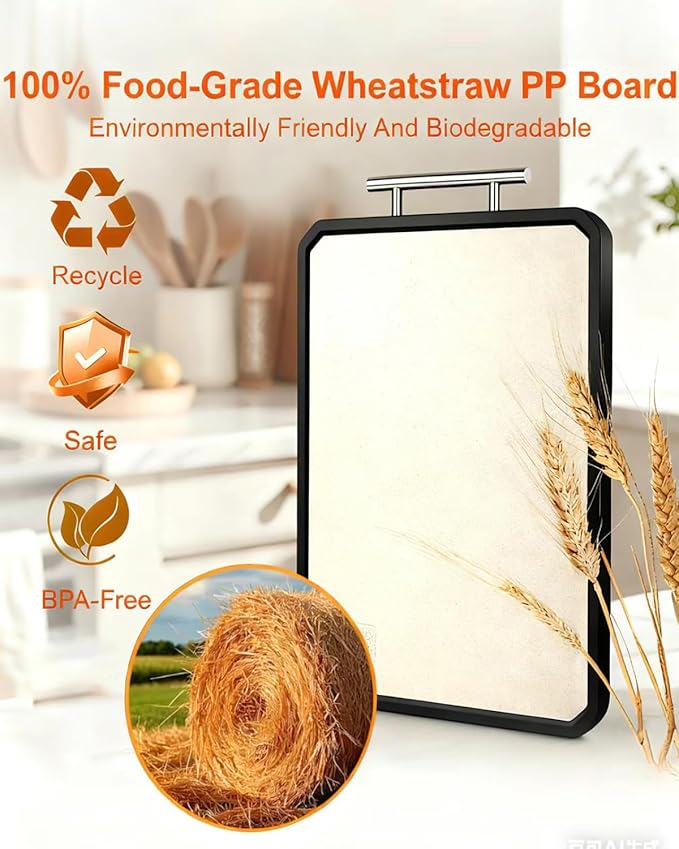 Titanium Cutting Boards for Kitchen Double Sided Food Grade Non Toxic Chopping Board with Wheat Straw PP Non Slip and Dishwasher Safe for Meat Vegetables Fruits Large 16.3"×11"