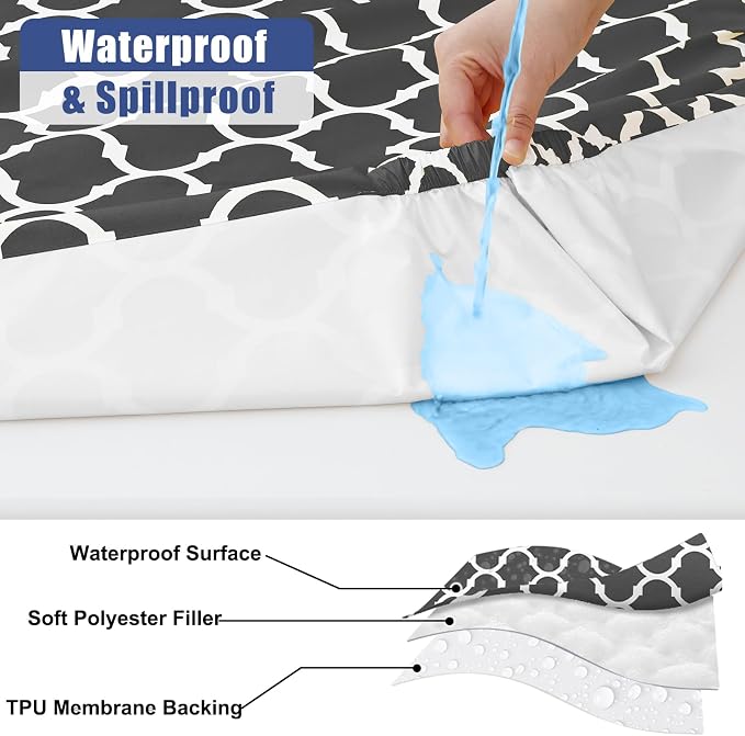 Smiry 2 Pack Rectangle Table Cloth 8 Foot, Waterproof Elastic Fitted Tablecloths, Windproof Washable Polyester Table Cover for Picnic, Camping, Outdoor (Dark Grey, 30"x96")