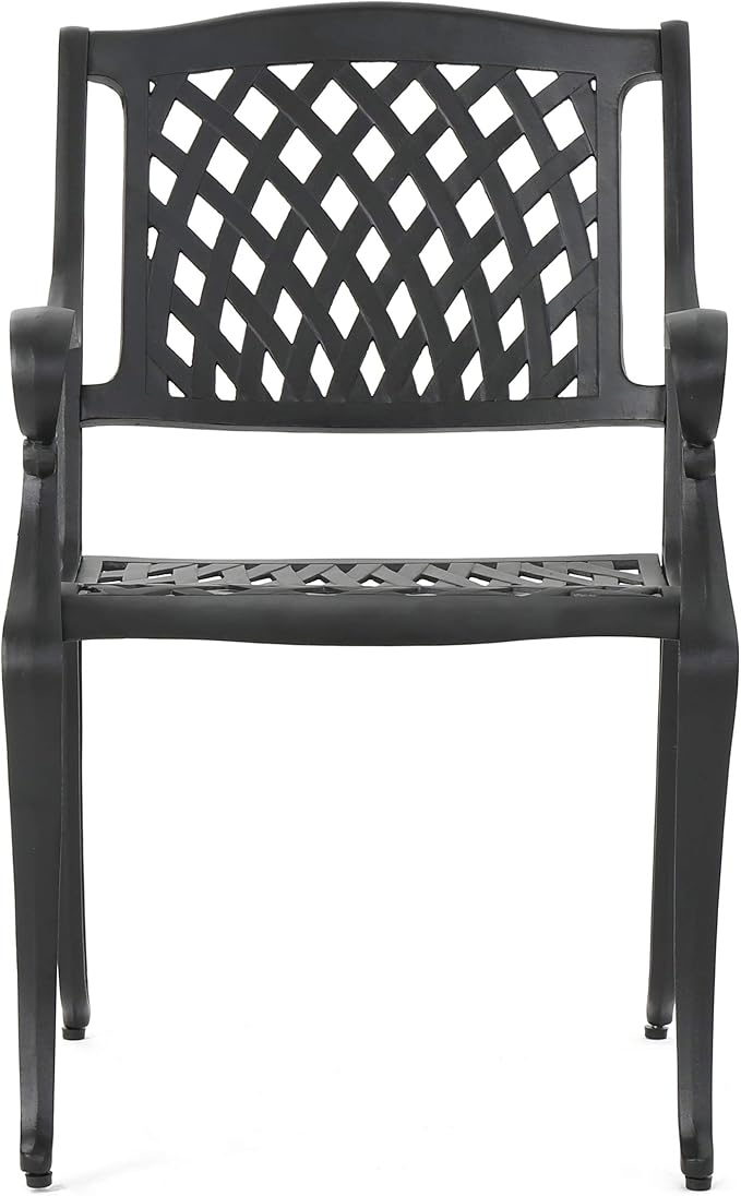 Christopher Knight Home Hallandale Outdoor Cast Aluminum Chairs, 2-Pcs Set, Antique Matte Black