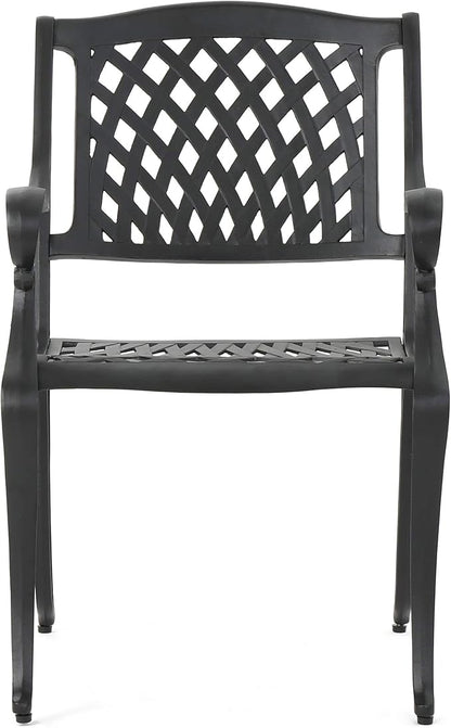 Christopher Knight Home Hallandale Outdoor Cast Aluminum Chairs, 2-Pcs Set, Antique Matte Black