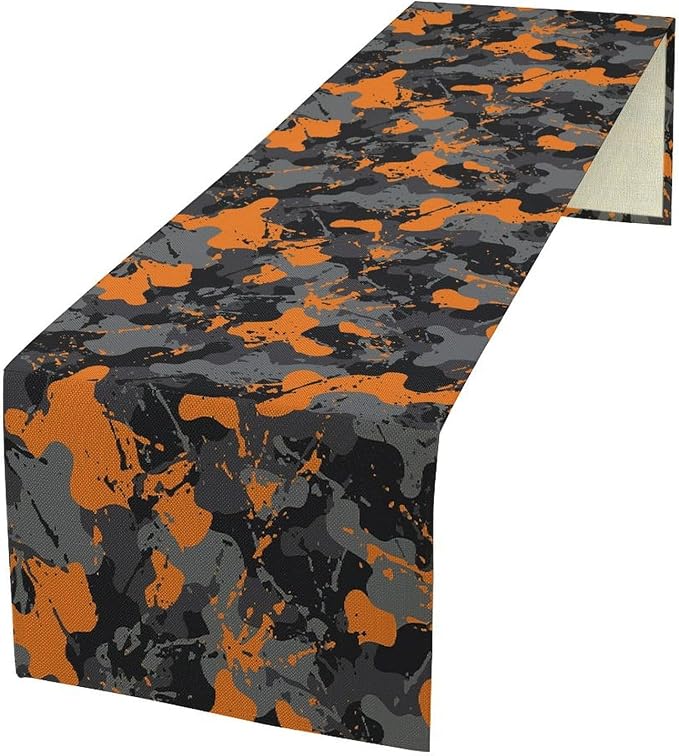 Army Camouflage Table Runner Teens Camo Kids Boys Girls Colorful Vintage Retro Style Print Table Runners for Party Kitchen Dining Banquet 13x108 Inch