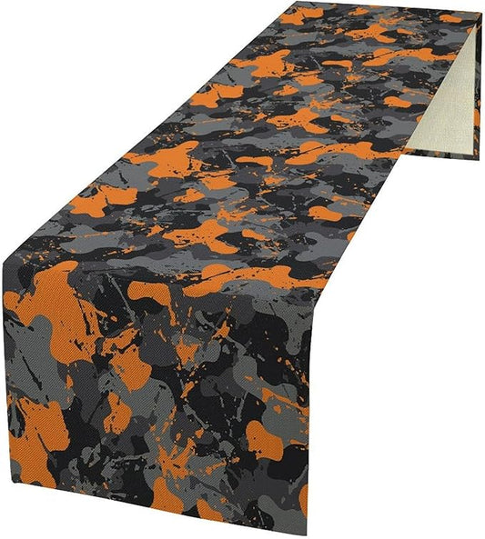 Army Camouflage Table Runner Teens Camo Kids Boys Girls Colorful Vintage Retro Style Print Table Runners for Party Kitchen Dining Banquet 13x36 Inch