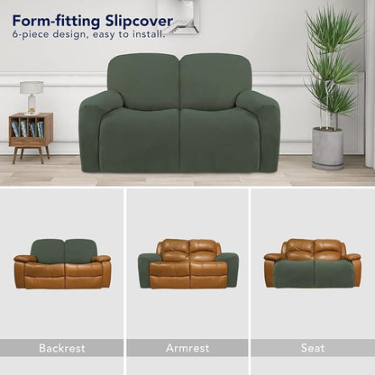 PureFit Super Stretch Loveseat Recliner Sofa Couch Cover with Pocket | 2 Seats Non Slip Soft Sofa Slipcover, Washable Reclining Furniture Protector for Pets (Recliner Loveseat, Grayish Green)