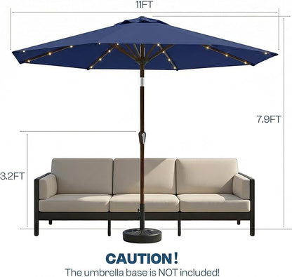 11FT Solar Patio Umbrella with Lights, Outdoor Table Market Umbrella with 32 LED Lights, 8 Sturdy Ribs, Smooth Crank Lift for Pool, Deck and Garden, UV-Resistant