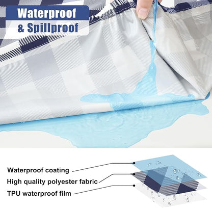 Smiry Picnic Table Cloth 2 Pack, Waterproof Elastic Fitted Tablecloths for 36x96 Rectangle Tables, Washable Polyester Buffalo Plaid Tablecloth for Camping, Dining & Outdoor (Navy & White, 36" x 96")