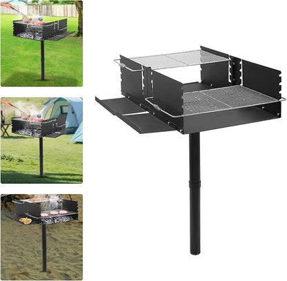 Park Grill Heavy Duty Charcoal Grill,Extra Large Park Style Charcoal Grill,Single Post Outdoor Grill with Adjustable Height,Barbeque Grill for Camping & Backyard