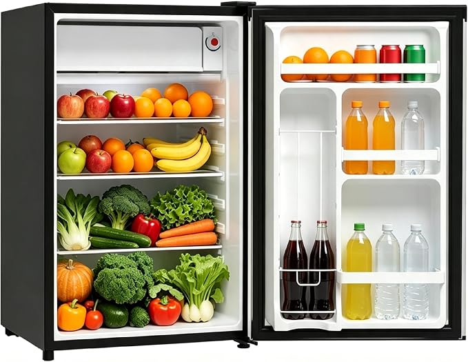 Garvee 4.5 Cu.Ft Mini Fridge with Freezer, Low Noise< 38dB, Compact Refrigerator w/Reversible Door, Adjustable Thermostat, Energy-Efficient Small Fridge for Bedroom, Office, Dorm | Low Noise 38dB with Adjustable Thermostat, Small Refrigerator for Bedro...