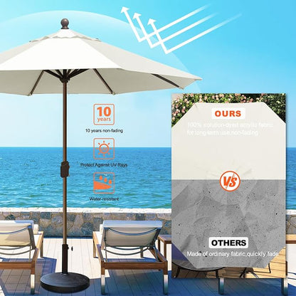 Eurmax USA 10-Year-Non-Fading 10FT Outdoor Patio Market Umbrella,UPF50+ UV Resistant Sun Shade,Heavy Duty Commercial Grade,Crank Lift Design,Windproof Vented Top for Garden,Pool,Deck,Natural