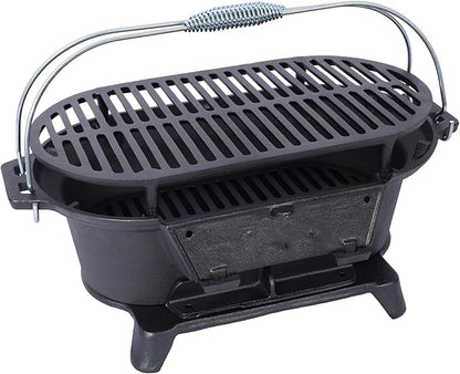 Cast Iron Hibachi Grill & Skillet Combo, Portable Charcoal Hibachi Grills, Compact Camping Charcoal Cooker for Tailgating, Picnics & Hunting (A)