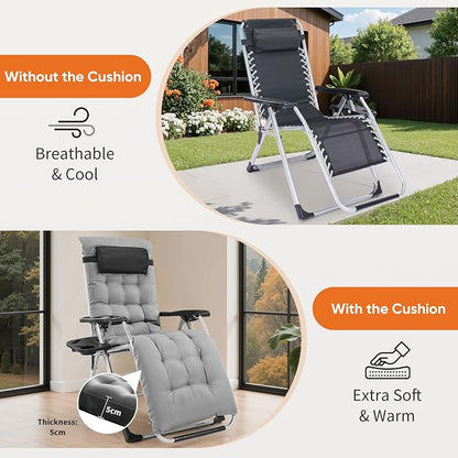 DUMOS Zero Gravity Chair, Lounge Chair Outdoor with Cup Holder | Folding Reclining chairs with Trays and Removable Cushion, for Indoor Outside Beach Camping Patio, Gray