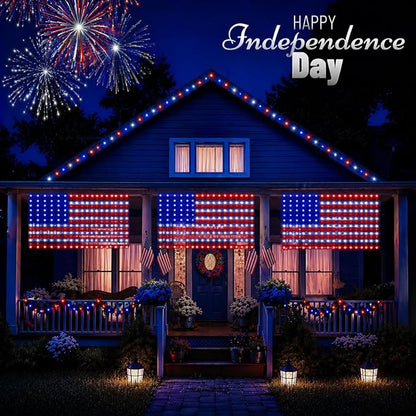 American Flag Curtain Light, USB Powered, 234 LEDs Red White Blue Patriotic American Flag Decor for 4th of July, National Holidays, Memorial Day, Indoor Outdoor Home Porch Courtyard Decoration