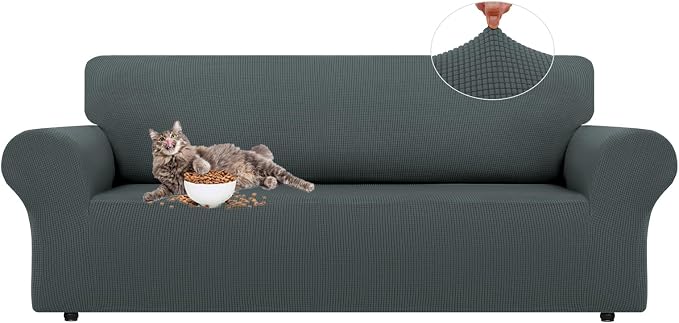 LURKA Stretch Couch Cover for Sofa, 1 Piece 3 Cushion Slipcover, Grey | Soft Stretch Jacquard, Fits 78"-94" Sofas, Elastic Bottom for Secure Fit, Machine Washable, Pet & Kid Friendly