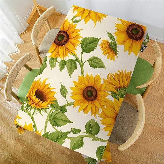 Swono Sunflowers Yellow Table Cover Beautiful Garden Sunflower 50x72 Inch Table Cloth for Rectangle Tables Buffet Tablecloth Parties Coffee BBQ Kitchen Dinning Picnic