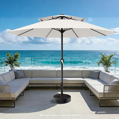 AreShark 12ft 2 Tiers Patio Umbrella - Outdoor Umbrella Waterproof UV Protection, Market Table Umbrella w/ 8 Sturdy Ribs&Crank for Pool, Porch, Garden(Ivory)