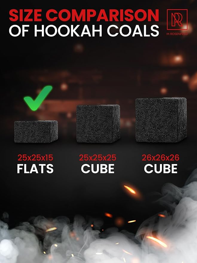 Hookah Coals Flats Coconut Charcoal for Hooka – 30 Count Value Pack Premium Quality 15mm (1x1x0.6 in) – M. ROSENFELD 100% Natural Coconut Hooka Charcoal for Hookah – NOT Quick Light Charcoal Pills