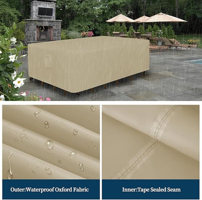 Easy-Going Square Patio Furniture Waterproof Outdoor Dining Table and Chair Covers - Anti-UV Outside Sectional Sofa Set (84"L x 84"W x 28"H, Camel)