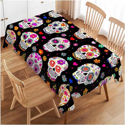 Swono Day of The Dead Table Cover Tablecloth, Colorful Mexican Sugar Skulls 50x72 Inch Table Cloth for Rectangle Tables Buffet Parties Coffee BBQ and Dinning Tablecloth