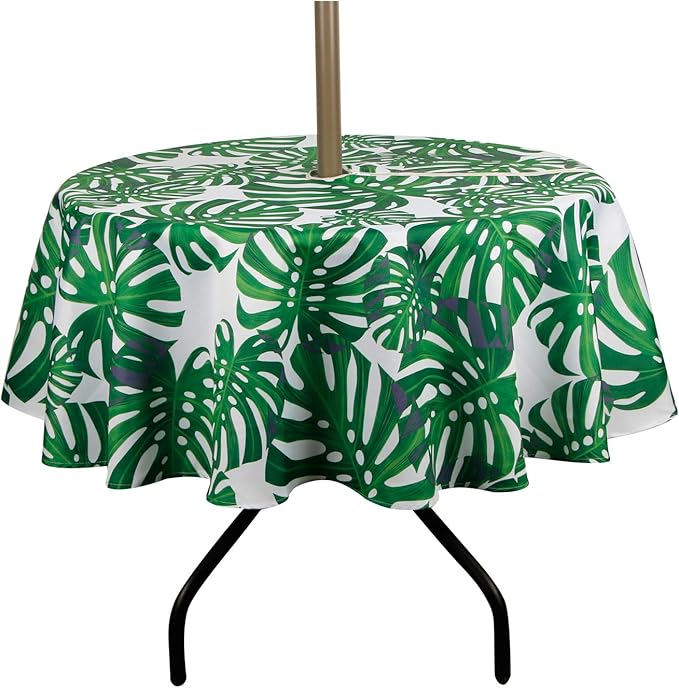 EHouseHome Outdoor and Indoor 60inch Round Tablecloth with Umbrella Hole and Zipper, Waterproof Zippered Patio Cloths, Spring/Summer Table Covers for Backyard Circular Table/BBQs/Picnic
