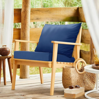 Bcareself Outdoor Deep Seat Cushion Set Waterproof & Fade Resistant Patio Furniture Cushions with Removable Cover Adjustable Straps Rain-Proof Seat Pad & Back Cushion for Chair Sofa Porch 22 x 22 Blue