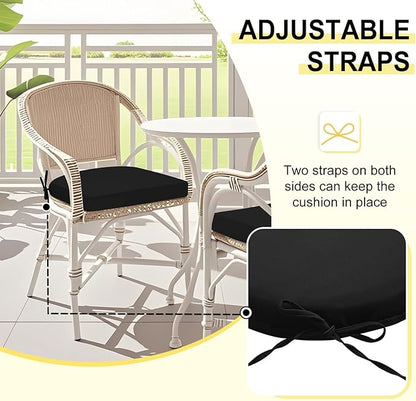 downluxe Outdoor Chair Cushions Set of 2 for Patio Furniture, Water-Resistant Patio Chair Cushions with Ties, High Density Foam Outdoor Seat Cushion, 17" X 16" X 2", Black