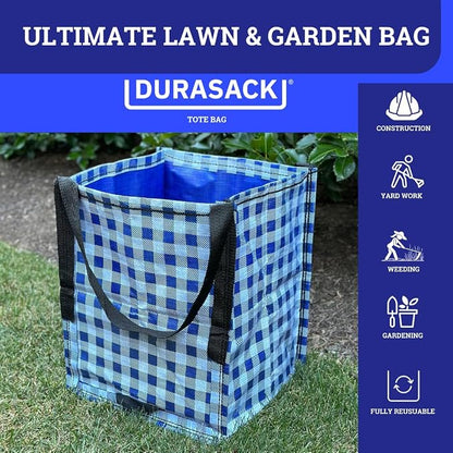 DURASACK Heavy Duty Storage Tote Bag 22-Gallon, Gingham Blue | Rugged Woven Polypropylene Moving Bag, Reusable Self-Standing Design, Holds up to 500 Pounds