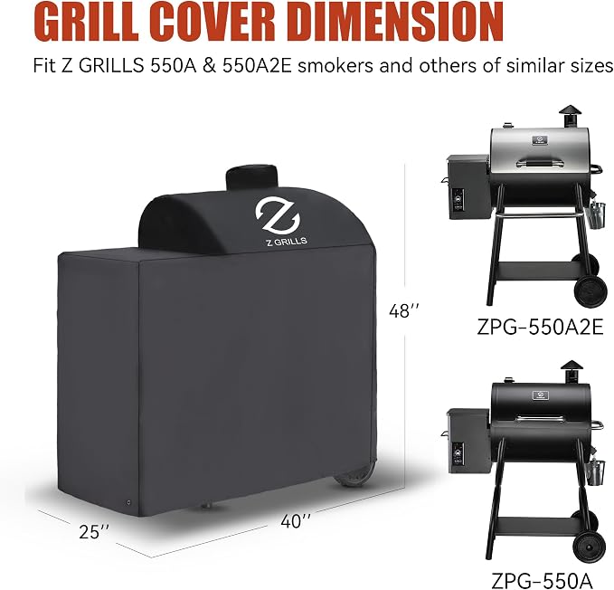 Z GRILLS Pellet Grill Cover 40 Inch | Official Genuine | Upgraded 600D Polyester Fabric, Heavy Duty, Waterproof, Weather Resistant Full Length Grill Cover for 550A and 550A2E Pellet Smoker