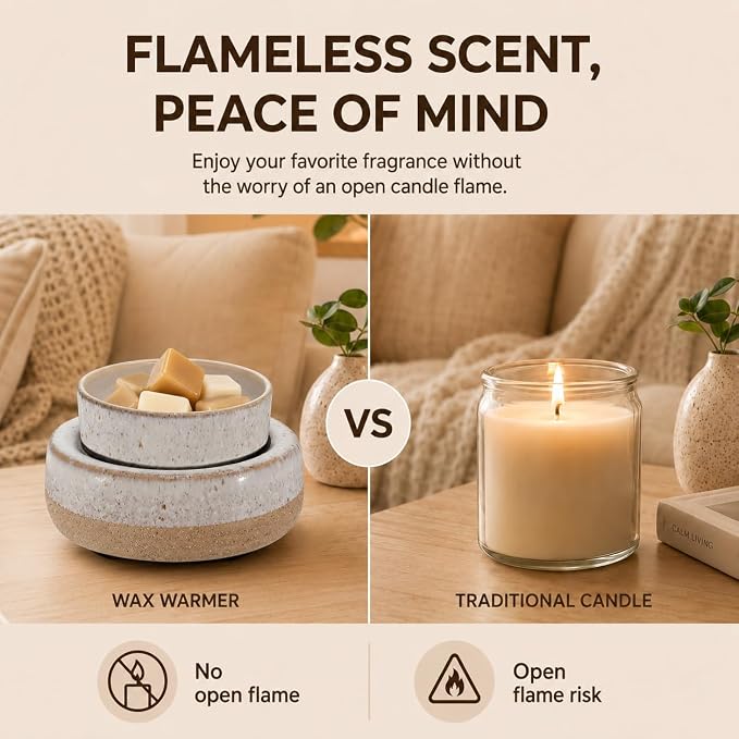 Wax Melt Warmer, Ceramic Candle Melter Melting Wax 3-in-1 Oil Burner Electric Fits Yankee Large Jar, Scented Candle Holder for Home Decor Gifts for Mom Grandma Women Girls