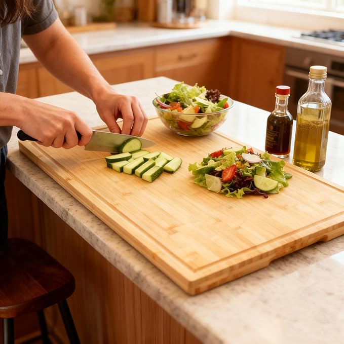 Utoplike Extra Large Cutting Board for kitchen, 30 x 20 Inch Bamboo Chopping Boards, Wood Stove Top Cover, Over the Sink Butcher Block with Juice Groove for Turkey, Meat, Vegetables, BBQ, 1"Th