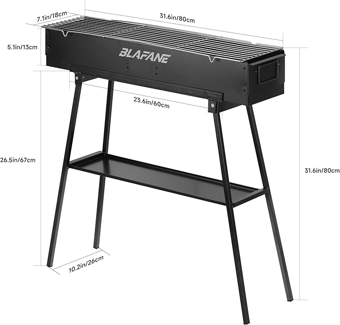 Charcoal Grill, Alloy Steel BBQ Barbecue Outdoor Grilling with Durable Support Frame and Dual Adjustable Vents for Tailgate Patio Beach Backyard(31.6x7.1x5.1 inch With Accessories), Black