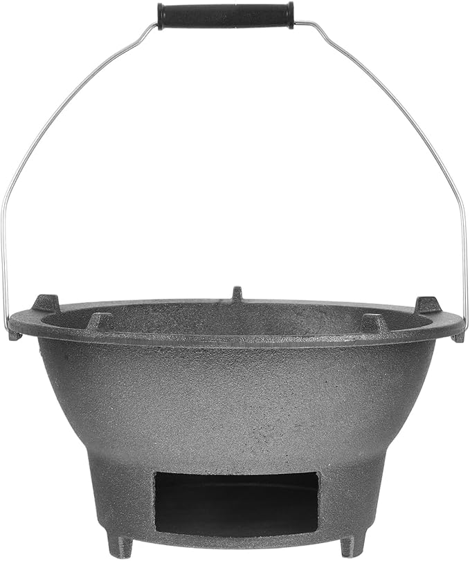 Totority Cast Iron Charcoal Heating Stove with Handle and Inner Grill Grate, Large Portable Barbecue Grill for Outdoor Camping and Backyard Bbq