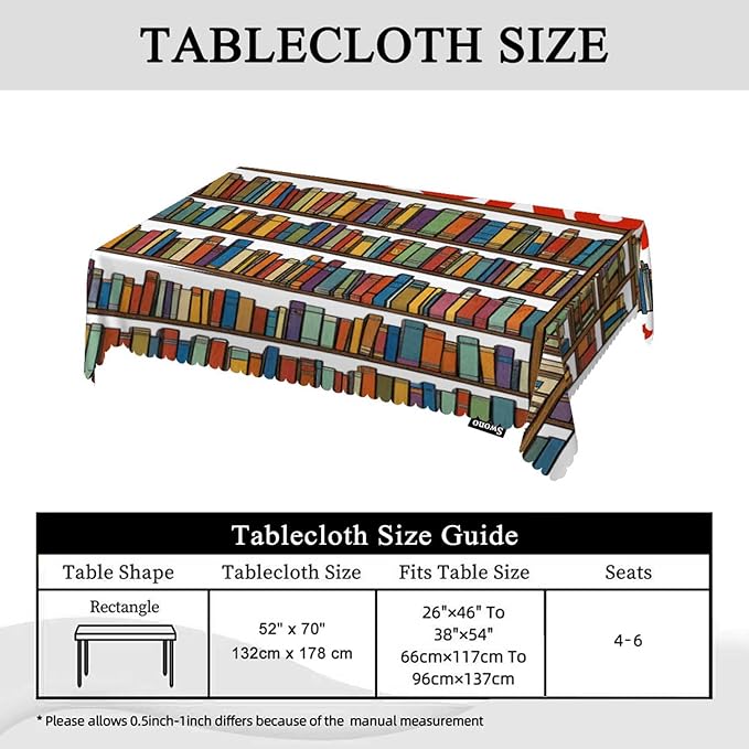 Swono 52x70 Inch Bookshelf Tablecloth Library Bookshelves Books and Ladder Farmhouse Dining Table Cloth Anti-Stain Talking Table Cover for Kitchen Dinning Room Coffee Store