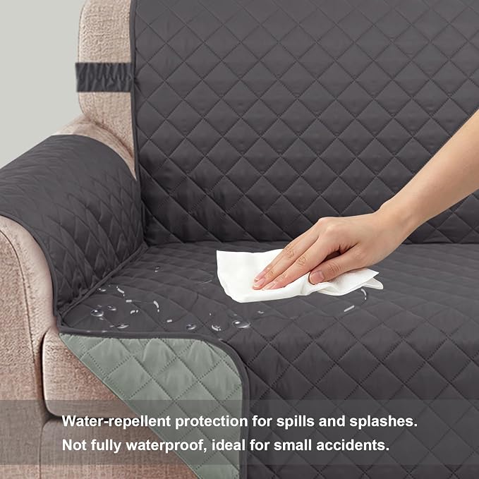Reversible Couch Cover for 3 Cushion, Sofa, Dark Grey | Couch Cover for Sofa, Pet Friendly Water Repellent Couch Sofa Cover, Washable Furniture Protector with Elastic Straps