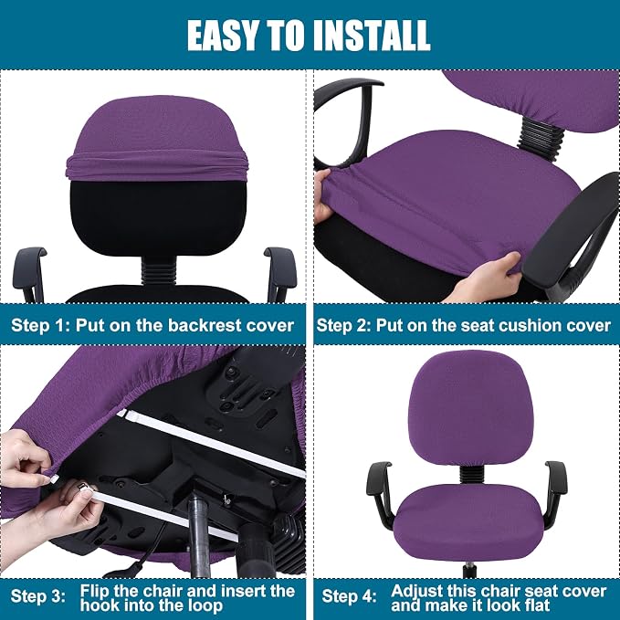 Smiry Office Computer Chair Covers for Desk Rotating Chair Protector | Stretch Jacquard Removable Washable Universal Slipcovers, Seat + Backrest Cover, Purple